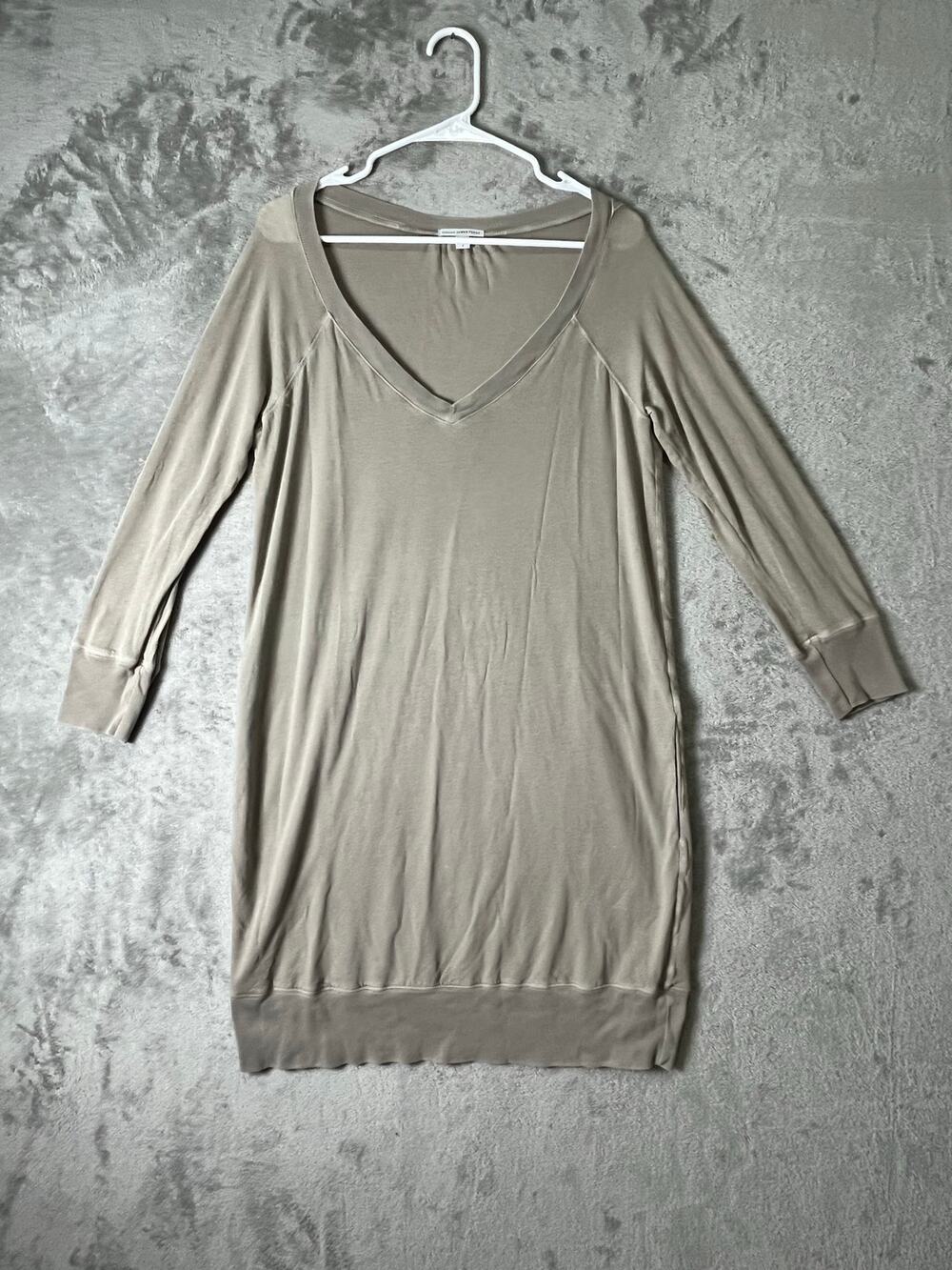 James Perse V Neck Long Sleeve Sweatshirt Dress Tunic Made in USA Size 2 Medium